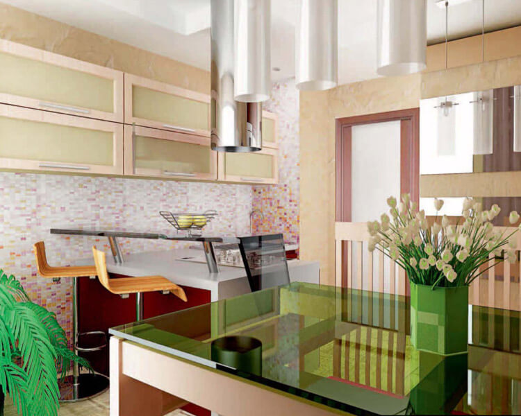 Интерьер просторной кухни в квартире